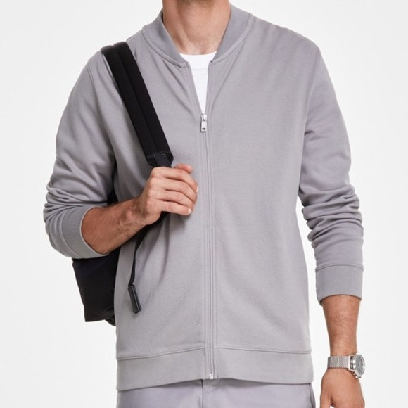Alfani Men's Pique Knit Bomber Jacket, storm gray  medium  $50 - Picture 2 of 5